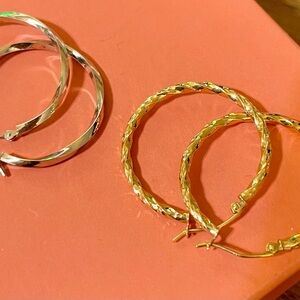 Yellow gold and white gold Hoop Earrings Set - Classic Twisted Hoops